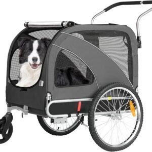 XL Dog Trailer Bicycle & Jogger 2-in-1 with Handbrake and Reflectors, Sturdy 600D Oxford Fabric, Dog Transporter up to 40 kg