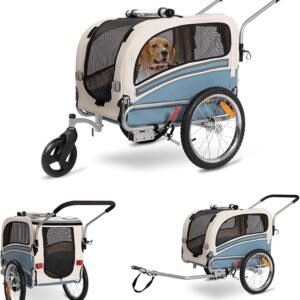 Hundeanhänger 2-in-1 für Fahrrad & Jogger – Transportwagen für Hunde bis 30 kg, faltbar, mit Bremsen, Signalwimpel, Outdoor & Heimgebrauch, leicht zu montieren