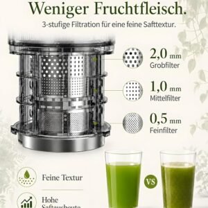 Juicer Vegetable and Fruit Test Winner, Slow Juicer, 130 mm | High-quality BPA-free Tritan, large 1.5L filling container, high juice yield and effortless cleaning