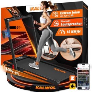 Laufband für Zuhause mit Bluetooth Lautsprecher, 6 in 1 12km/h Walking Pad Laufband mit 10% Steigung, 3.0 HP Bürstenloser Treadmill für Zuhause & Büro mit LED-Display, 12 HIIT-Programme, Bis 160 kg